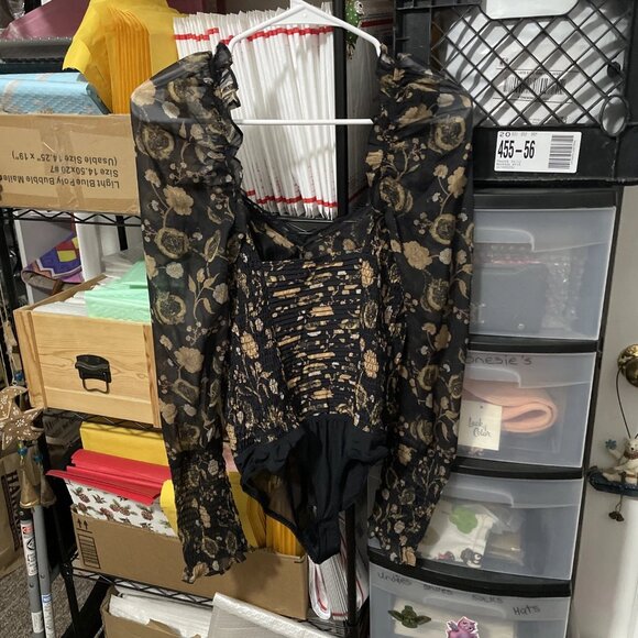 Intimately Free People Brunch Date Bodysuit, Floral, Black, Size XS - NWT - Picture 4 of 7